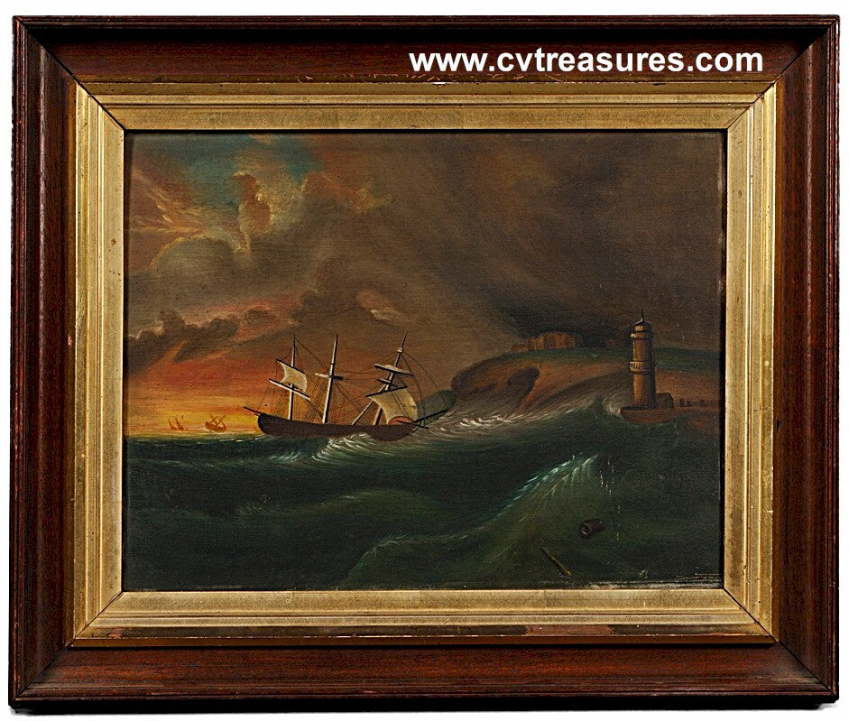 American School Seascape oil painting on board 19th Century