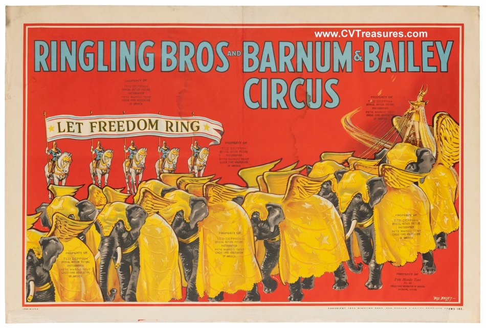 Barnum Bailey Circus Vintage Poster Let Freedom Ring 1943