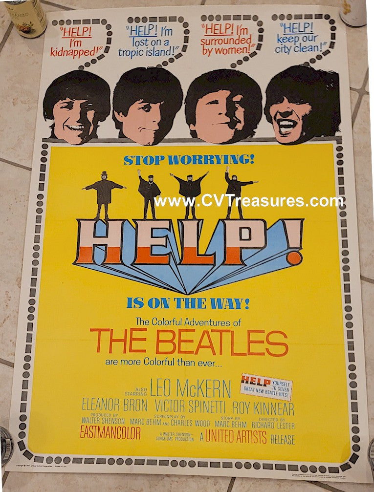 Beatles HELP Original Authentic Vintage movie poster One Sheet Linen SCARCE! 1965