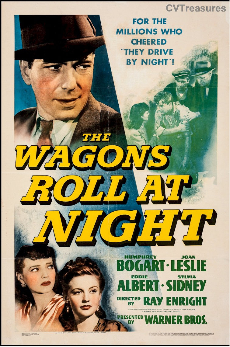 Wagons Roll at Night Original Vintage Movie Theater Poster One Sheet Humphrey Bogart