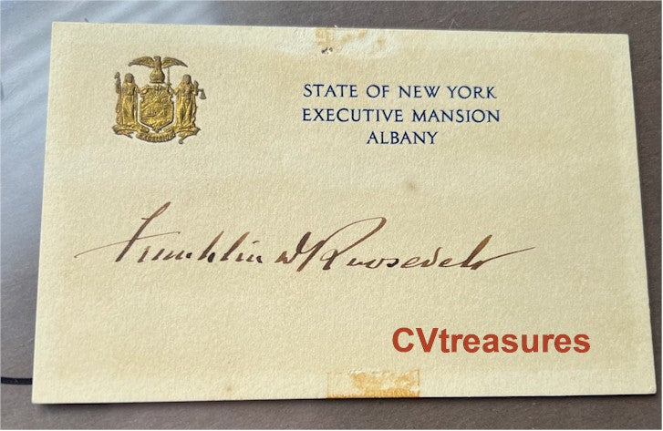 Franklin D. Roosevelt FDR Autographed President Signed Governor's Card