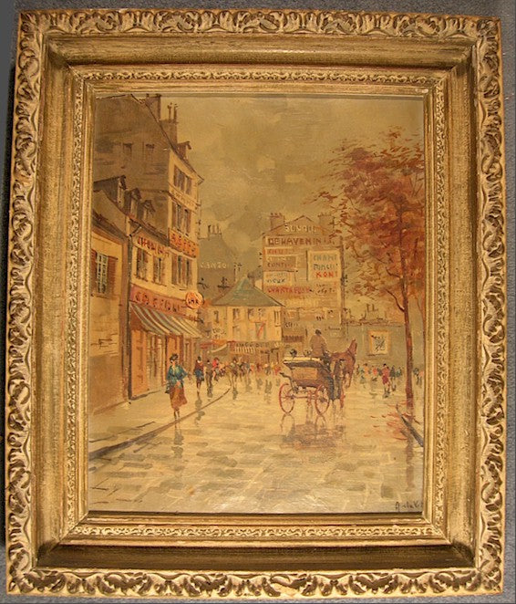 French Street Scene Vintage Oil Painting Canvas 1910-20