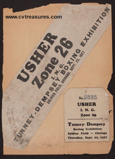 Jack Dempsey vs Gene Tunney 1927 Usher Ticket AMAZING!