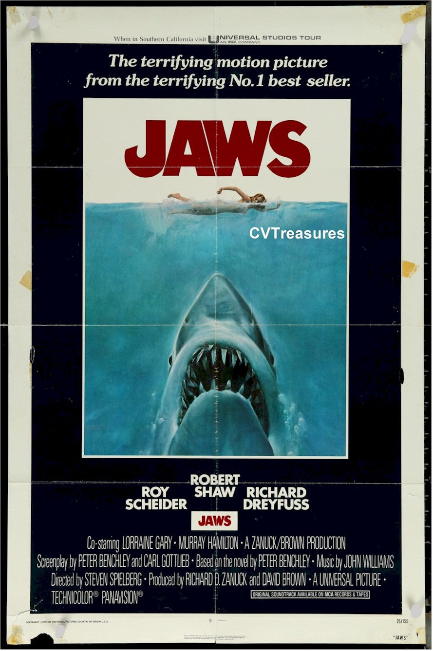 Jaws Poster UNrestored  1975 Original Vintage Horror Movie Poster One Sheet