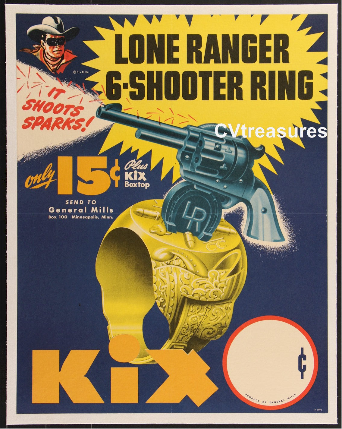 Lone Ranger 6-Shooter Ring Kix Cereal Original Vintage Advertising Poster