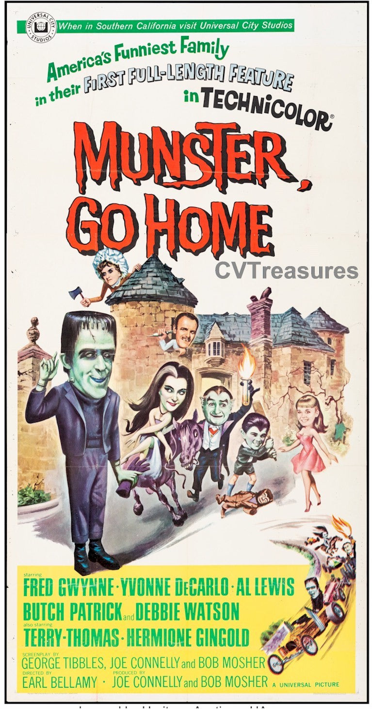 Munster, Go Home Original Vintage Three Sheet Movie Theater Poster Fred Gwynne