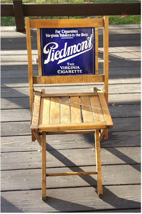 Piedmont Cigarettes Porcelain Sign Advertising Fold Chair 1920s