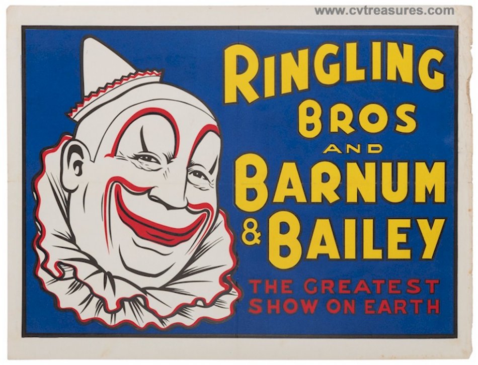 Ringling Bros Barnum Bailey Original Vintage Circus Clown Poster