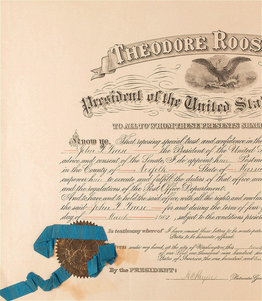 Theodore Roosevelt Signed Autographed Presidential Appointment 1902