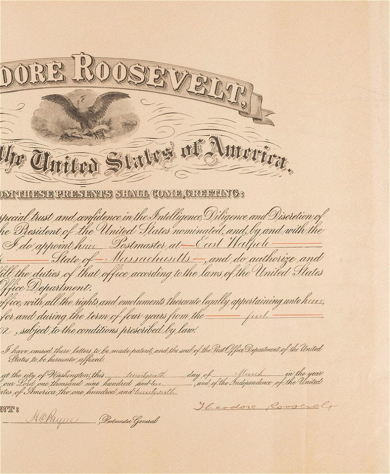 Theodore Roosevelt Signed Autographed Presidential Appointment 1902