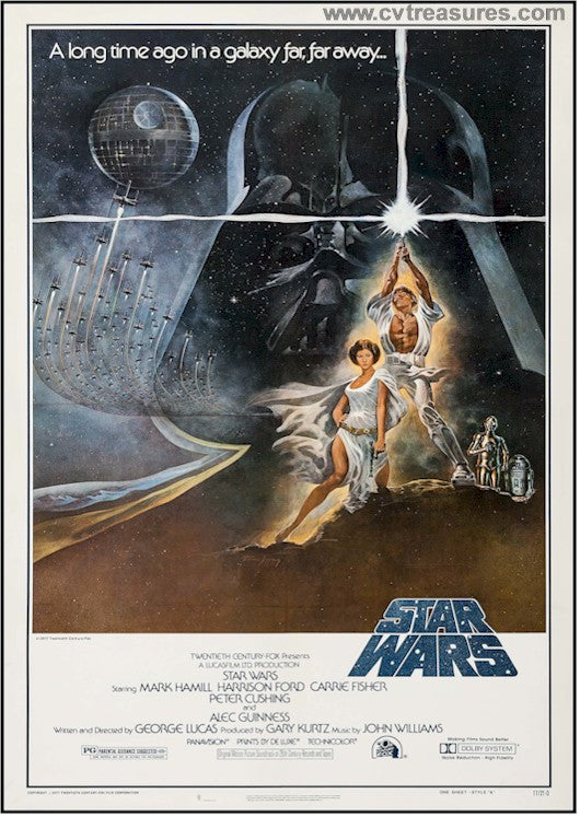 Star Wars RARE Authentic Original Vintage First Printing Sci Fi Movie Theater Poster One Sheet Authenticity Guaranteed Linen 1977