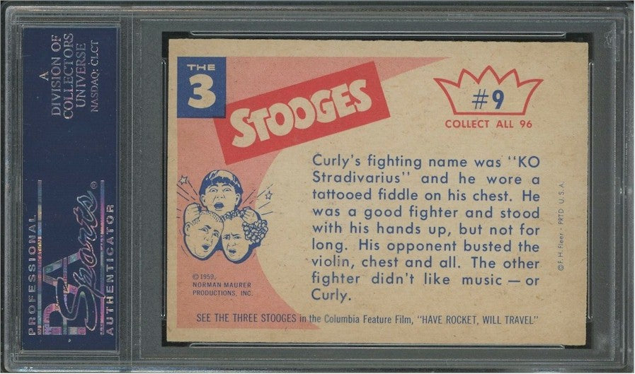 Three Stooges 1959 Fleer Gum Card #9 PSA 9 You lied! You told me he couldn’t punch