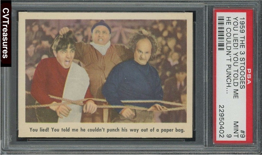 Three Stooges 1959 Fleer Gum Card #9 PSA 9 You lied! You told me he couldn’t punch