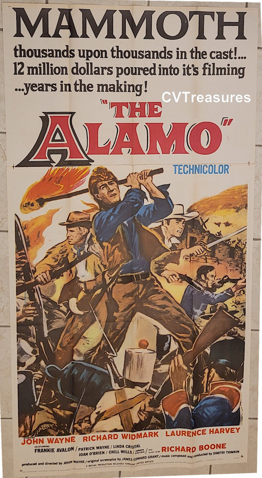 Alamo original authentic vintage THREE sheet movie theater poster John Wayne 1960 UNUSED