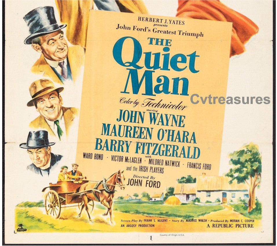 The Quiet Man Original Vintage One Sheet Movie Poster John Wayne Maureen O'Hara