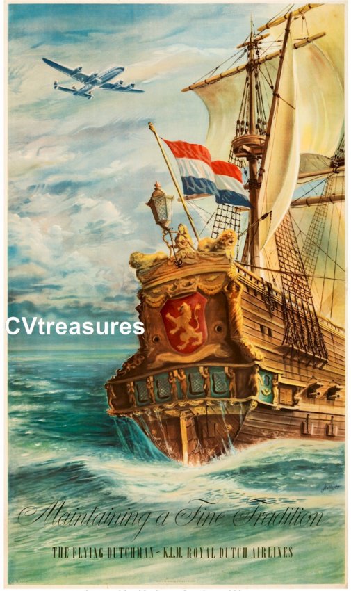 Flying Dutchman Original Vintage Travel Poster Royal Airlines Advertsing