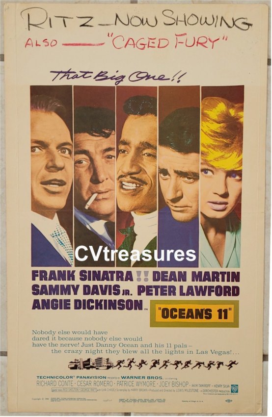 Ocean's 11 Original Vintage Movie Film Poster Rare Sinatra Martin Davis Rat Pack