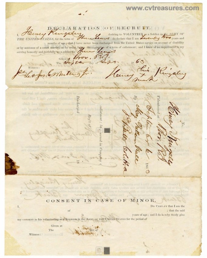 ORIGINALAuthentic Civil War Enlistment Letter 1863 Black Soldier