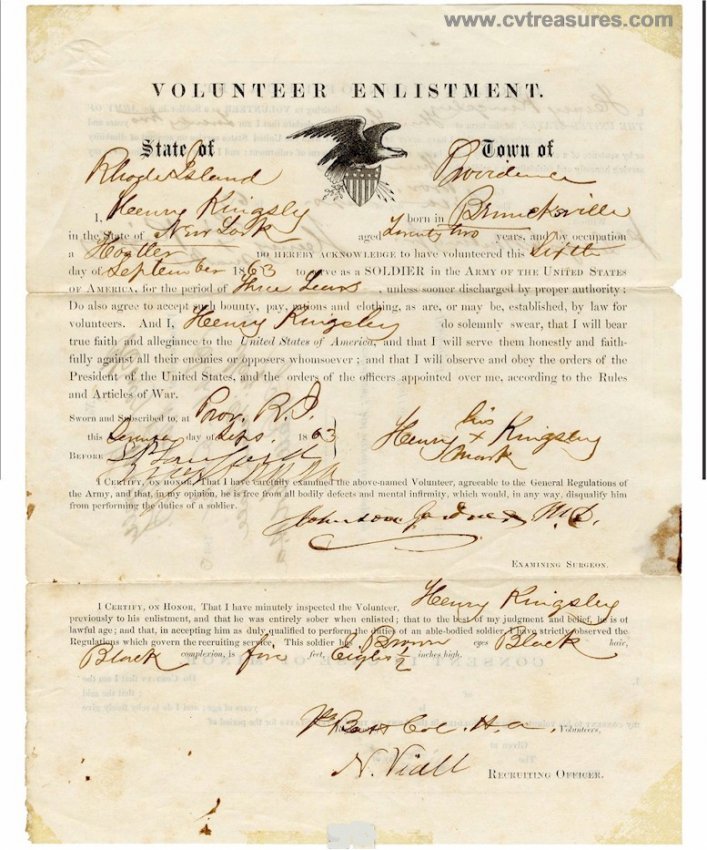 ORIGINALAuthentic Civil War Enlistment Letter 1863 Black Soldier