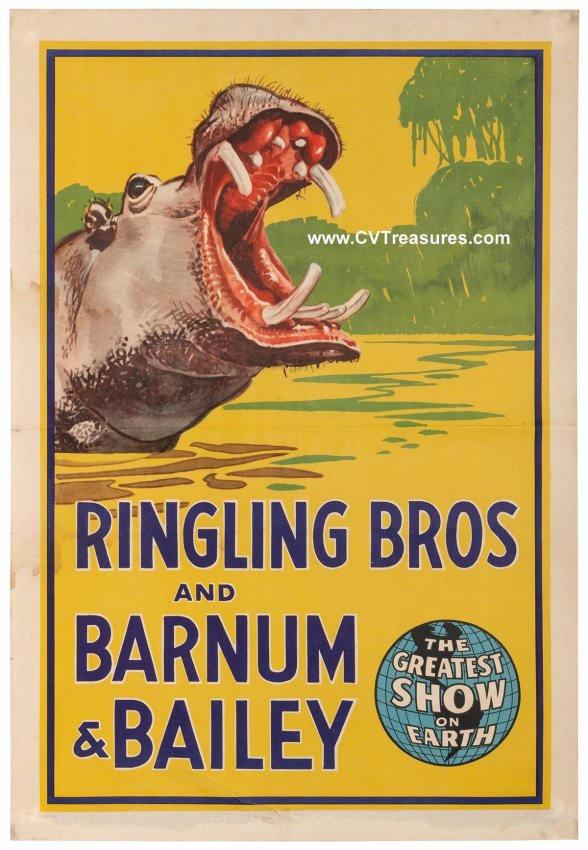 Barnum & Bailey Circus Original Vintage Poster Hippo