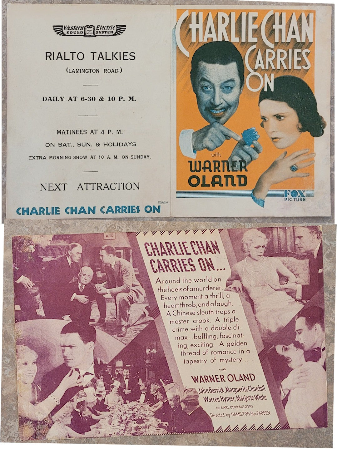 Charlie Chan Carries on Original Vintage Movie Theater Herald