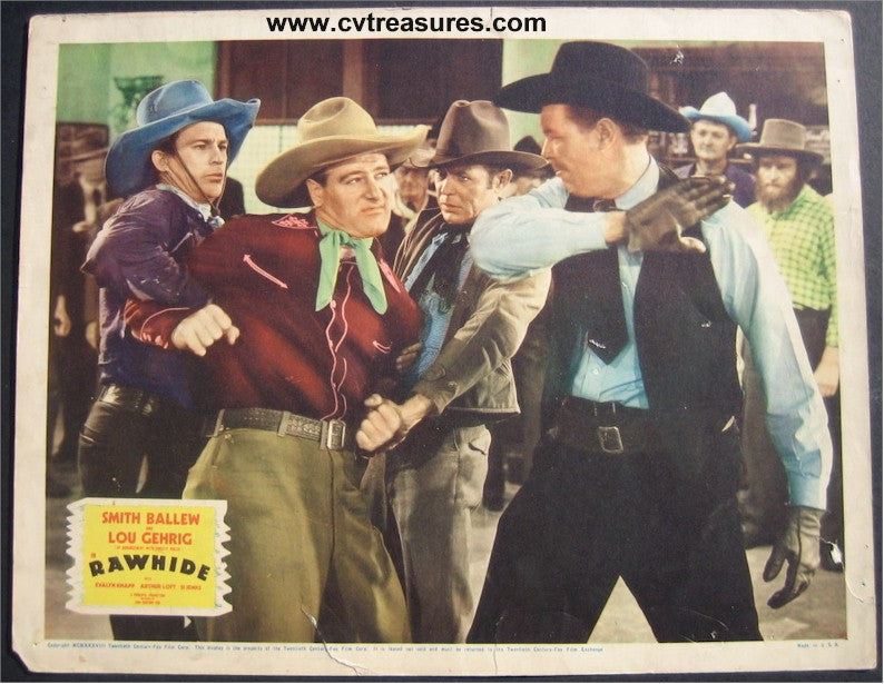 Rawhide, Lou Gehrig vintage lobby card, fight