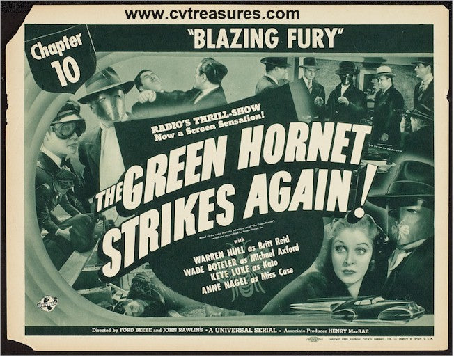 Green Hornet Strikes Again Vintage Movie Title Lobby Card 1941