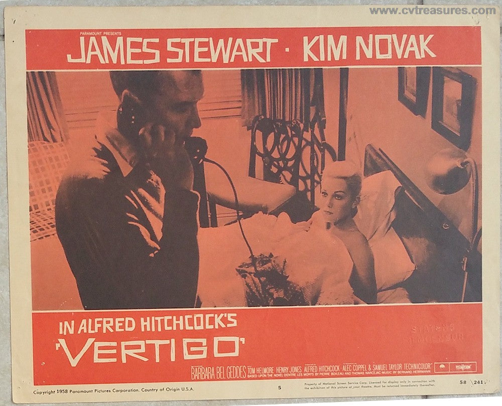 Alfred Hitchcock's Vertigo James Stewart lobby card 1958 bed