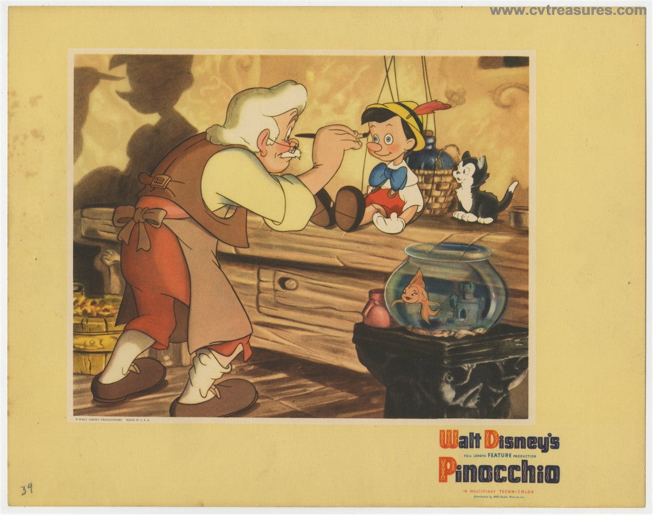 Pinocchio Disney Original Vintage Lobby Card Movie Poster 1940