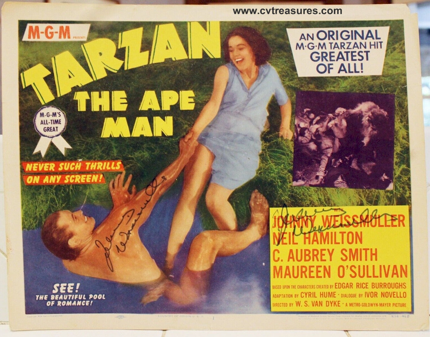 Tarzan The Ape Man AUTOGRAPHED Vintage Lobby Card Weissmuller