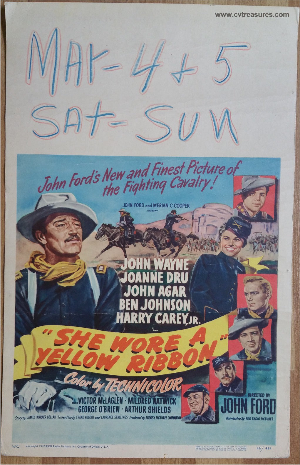 She Wore a Yellow Ribbon Western Poster, John Wayne window card