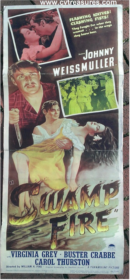 Swamp Fire Vintage Insert Movie Poster Johnny Weissmuller